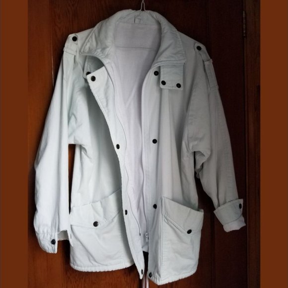 Rare, vintage 80s, pale green, cotton jacket, epaulets, pockets, from England - Picture 2 of 8